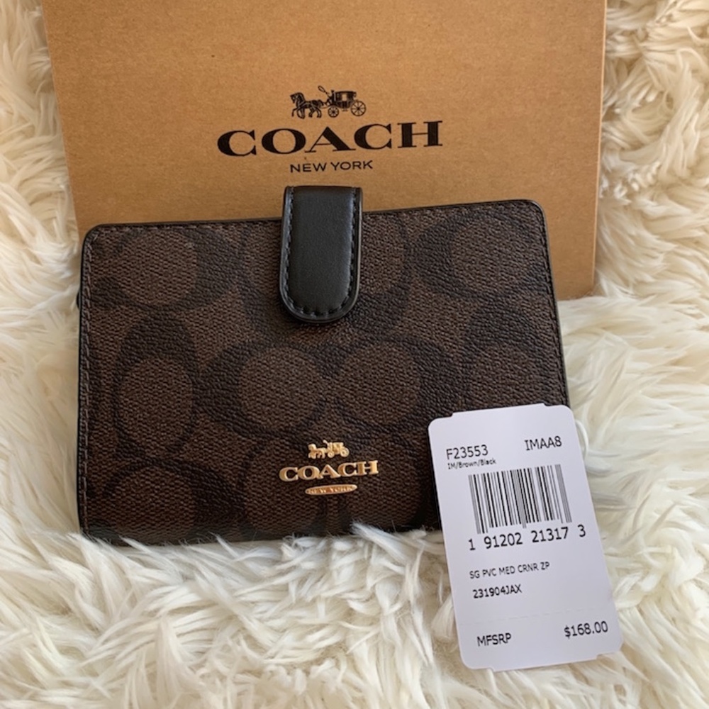 COACH Medium Corner Zip Wallet In Signature Canvas